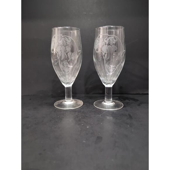 African Zoo Animals Glass Water Goblets, Etched Glasses,‎ Chintz, Goblet Pair - Picture 1 of 9